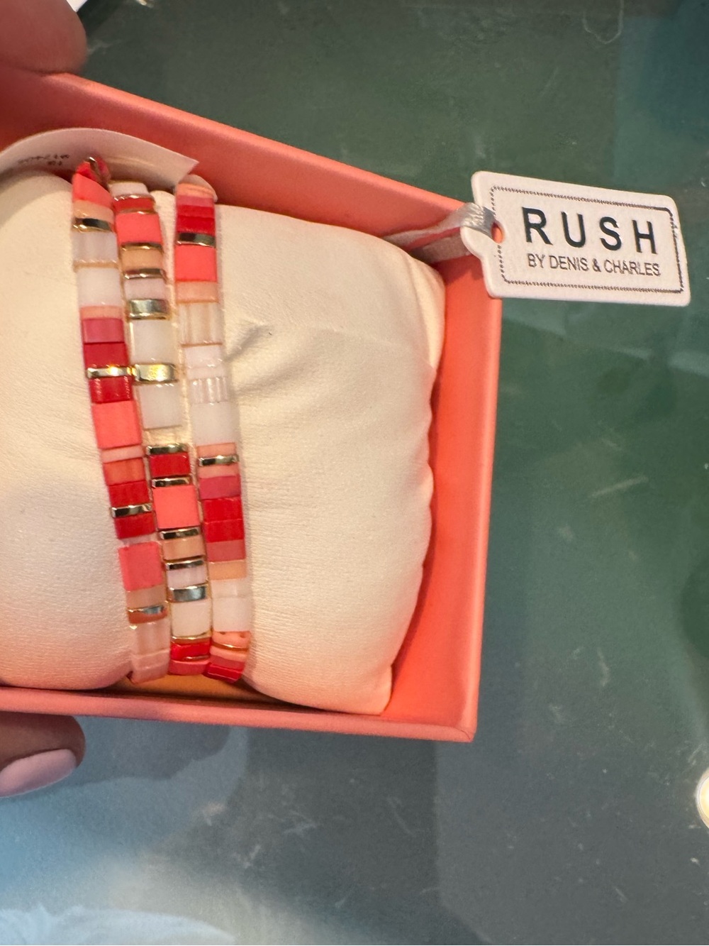 Trio of stretchy Coral and White Tile Bracelet- get in on the trend 🔥cute&comfy - Picture 4 of 4
